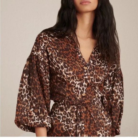 NWT Veronica Beard Aileen Puff-Sleeve Linen Leopard Top 2 - Picture 1 of 12